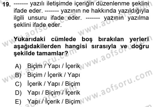 Halkla İlişkilerde Etkili İletişim Dersi 2023 - 2024 Yılı (Vize) Ara Sınav Soruları 19. Soru