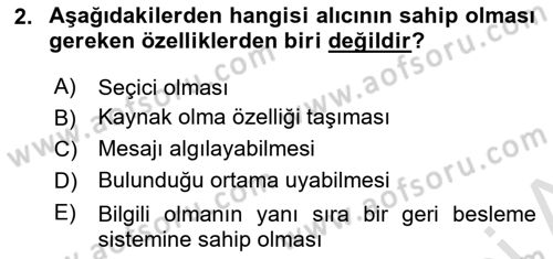 Halkla İlişkilerde Etkili İletişim Dersi 2023 - 2024 Yılı (Vize) Ara Sınav Soruları 2. Soru