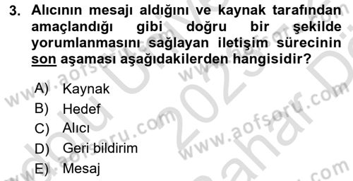 Halkla İlişkilerde Etkili İletişim Dersi 2023 - 2024 Yılı (Vize) Ara Sınav Soruları 3. Soru
