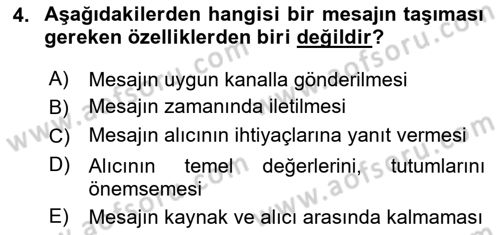 Halkla İlişkilerde Etkili İletişim Dersi 2023 - 2024 Yılı (Vize) Ara Sınav Soruları 4. Soru