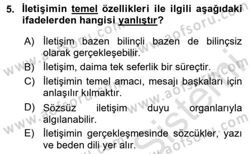Halkla İlişkilerde Etkili İletişim Dersi 2023 - 2024 Yılı (Vize) Ara Sınav Soruları 5. Soru