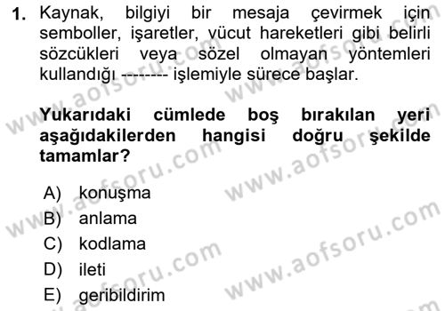 Halkla İlişkilerde Etkili İletişim Dersi 2023 - 2024 Yılı (Final) Dönem Sonu Sınav Soruları 1. Soru