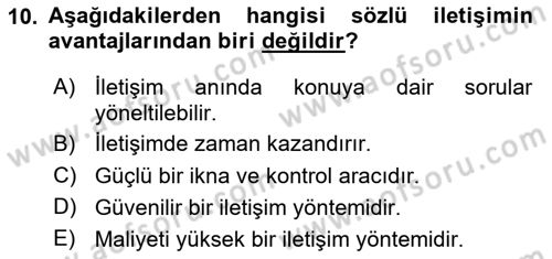 Halkla İlişkilerde Etkili İletişim Dersi 2024 - 2025 Yılı (Vize) Ara Sınav Soruları 10. Soru