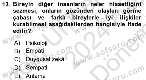 Halkla İlişkilerde Etkili İletişim Dersi 2024 - 2025 Yılı (Final) Dönem Sonu Sınav Soruları 13. Soru