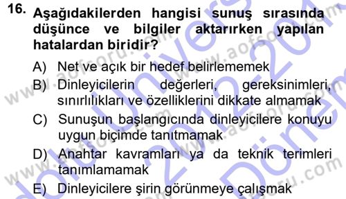 Halkla İlişkiler Uygulama Teknikleri Dersi 2012 - 2013 Yılı (Final) Dönem Sonu Sınav Soruları 16. Soru