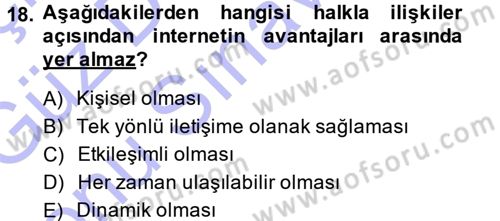 Halkla İlişkiler Uygulama Teknikleri Dersi 2013 - 2014 Yılı (Final) Dönem Sonu Sınav Soruları 18. Soru