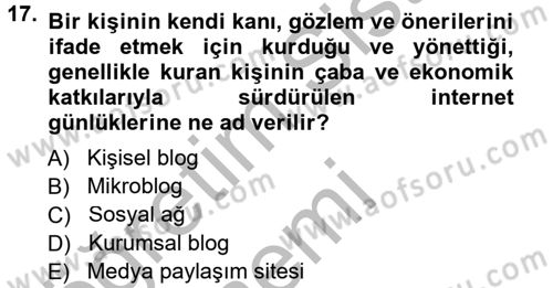 Halkla İlişkiler Uygulama Teknikleri Dersi 2014 - 2015 Yılı (Final) Dönem Sonu Sınav Soruları 17. Soru