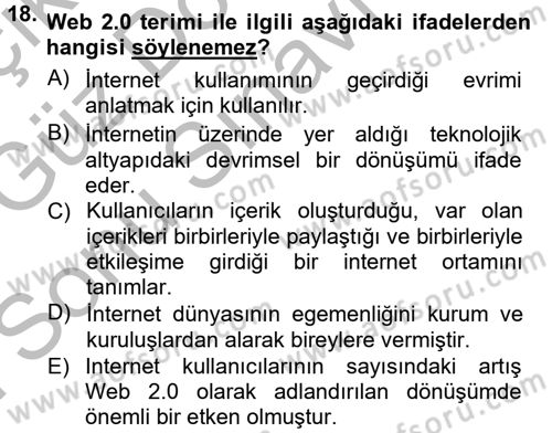 Halkla İlişkiler Uygulama Teknikleri Dersi 2014 - 2015 Yılı (Final) Dönem Sonu Sınav Soruları 18. Soru