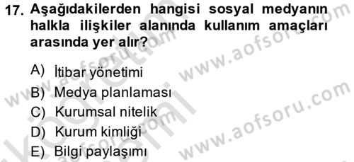 Halkla İlişkiler Uygulama Teknikleri Dersi 2014 - 2015 Yılı Tek Ders Sınav Soruları 17. Soru