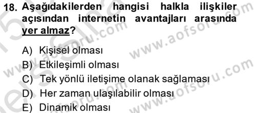 Halkla İlişkiler Uygulama Teknikleri Dersi 2014 - 2015 Yılı Tek Ders Sınav Soruları 18. Soru