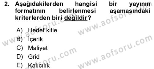 Halkla İlişkiler Uygulama Teknikleri Dersi Ara Sınavı Deneme Sınav Soruları 2. Soru