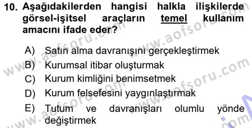 Halkla İlişkiler Uygulama Teknikleri Dersi 2015 - 2016 Yılı (Final) Dönem Sonu Sınav Soruları 10. Soru