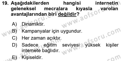 Halkla İlişkiler Uygulama Teknikleri Dersi 2015 - 2016 Yılı (Final) Dönem Sonu Sınav Soruları 19. Soru