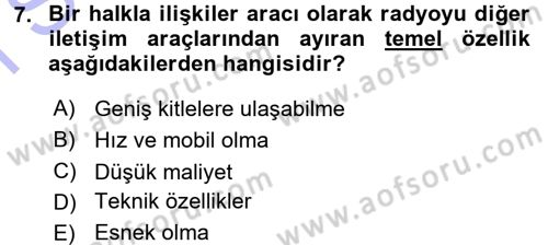 Halkla İlişkiler Uygulama Teknikleri Dersi 2015 - 2016 Yılı (Final) Dönem Sonu Sınav Soruları 7. Soru