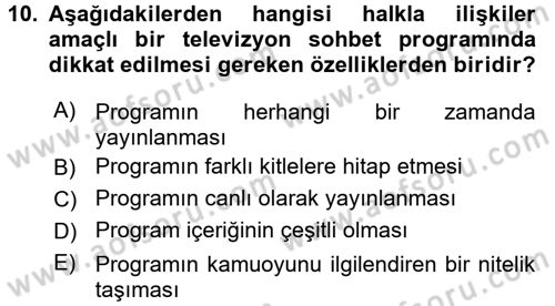 Halkla İlişkiler Uygulama Teknikleri Dersi 2015 - 2016 Yılı Tek Ders Sınav Soruları 10. Soru