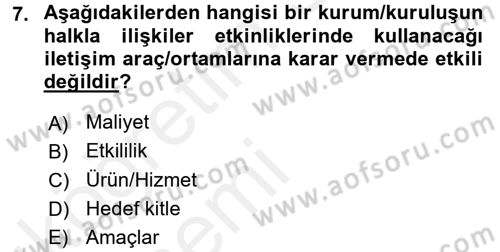 Halkla İlişkiler Uygulama Teknikleri Dersi 2015 - 2016 Yılı Tek Ders Sınav Soruları 7. Soru