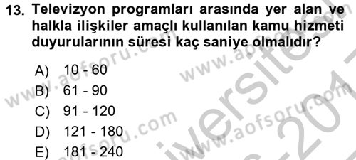 Halkla İlişkiler Uygulama Teknikleri Dersi 2016 - 2017 Yılı 3 Ders Sınav Soruları 13. Soru