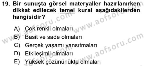 Halkla İlişkiler Uygulama Teknikleri Dersi 2017 - 2018 Yılı 3 Ders Sınavı 19. Soru