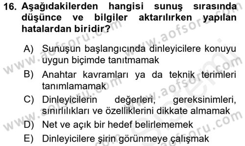 Halkla İlişkiler Uygulama Teknikleri Dersi 2017 - 2018 Yılı (Final) Dönem Sonu Sınav Soruları 16. Soru