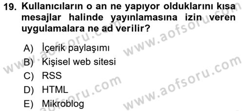 Halkla İlişkiler Uygulama Teknikleri Dersi 2017 - 2018 Yılı (Final) Dönem Sonu Sınav Soruları 19. Soru