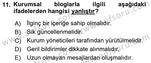 Halkla İlişkiler Uygulama Teknikleri Dersi 2018 - 2019 Yılı 3 Ders Sınav Soruları 11. Soru