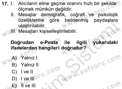 Halkla İlişkiler Uygulama Teknikleri Dersi 2018 - 2019 Yılı 3 Ders Sınav Soruları 17. Soru
