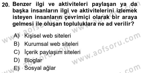 Halkla İlişkiler Uygulama Teknikleri Dersi 2018 - 2019 Yılı (Final) Dönem Sonu Sınav Soruları 20. Soru