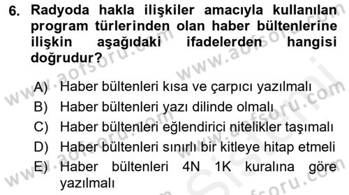 Halkla İlişkiler Uygulama Teknikleri Dersi 2018 - 2019 Yılı (Final) Dönem Sonu Sınav Soruları 6. Soru