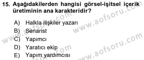 Halkla İlişkiler Uygulama Teknikleri Dersi 2023 - 2024 Yılı (Vize) Ara Sınavı 15. Soru