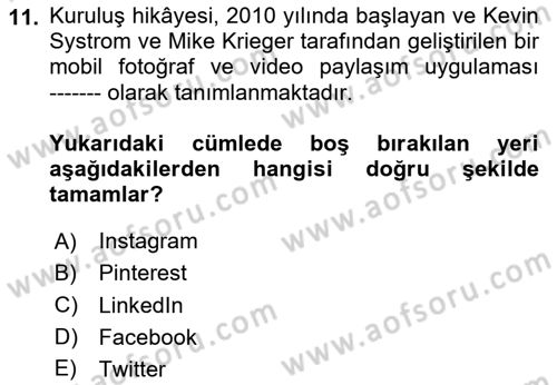 Halkla İlişkiler Uygulama Teknikleri Dersi 2023 - 2024 Yılı Yaz Okulu Sınavı 11. Soru