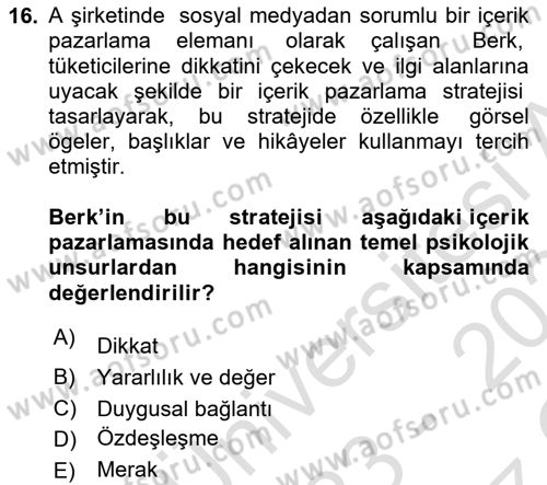 Halkla İlişkiler Uygulama Teknikleri Dersi 2023 - 2024 Yılı Yaz Okulu Sınavı 16. Soru