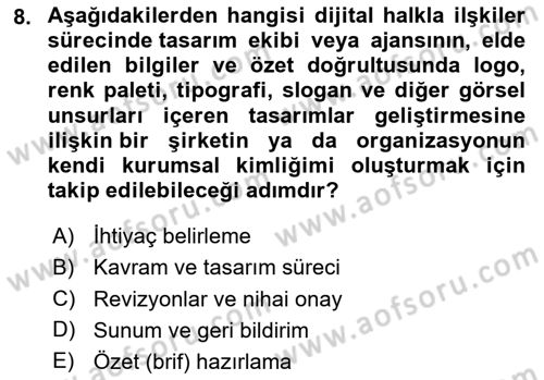 Halkla İlişkiler Uygulama Teknikleri Dersi 2023 - 2024 Yılı Yaz Okulu Sınavı 8. Soru