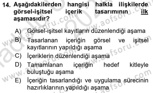 Halkla İlişkiler Uygulama Teknikleri Dersi 2024 - 2025 Yılı (Vize) Ara Sınav Soruları 14. Soru