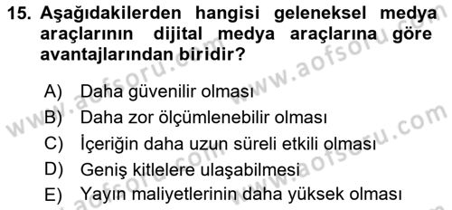 Halkla İlişkiler Uygulama Teknikleri Dersi 2024 - 2025 Yılı (Vize) Ara Sınav Soruları 15. Soru