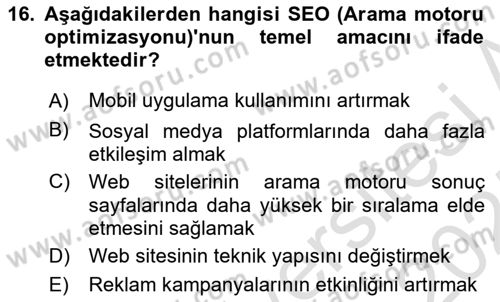 Halkla İlişkiler Uygulama Teknikleri Dersi 2024 - 2025 Yılı (Final) Dönem Sonu Sınav Soruları 16. Soru