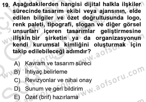 Halkla İlişkiler Uygulama Teknikleri Dersi 2024 - 2025 Yılı (Final) Dönem Sonu Sınav Soruları 19. Soru