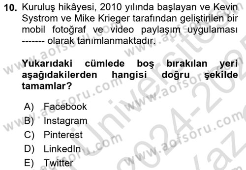 Halkla İlişkiler Uygulama Teknikleri Dersi 2024 - 2025 Yılı Yaz Okulu Sınav Soruları 10. Soru