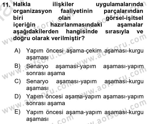 Halkla İlişkiler Uygulama Teknikleri Dersi 2024 - 2025 Yılı Yaz Okulu Sınav Soruları 11. Soru