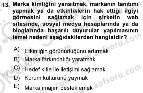Halkla İlişkiler Uygulama Teknikleri Dersi 2024 - 2025 Yılı Yaz Okulu Sınav Soruları 13. Soru