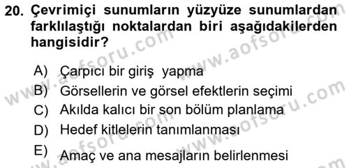 Halkla İlişkiler Uygulama Teknikleri Dersi 2024 - 2025 Yılı Yaz Okulu Sınav Soruları 20. Soru