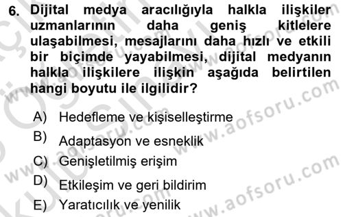 Halkla İlişkiler Uygulama Teknikleri Dersi 2024 - 2025 Yılı Yaz Okulu Sınav Soruları 6. Soru