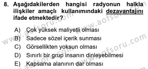 Halkla İlişkiler Uygulama Teknikleri Dersi 2024 - 2025 Yılı Yaz Okulu Sınav Soruları 8. Soru