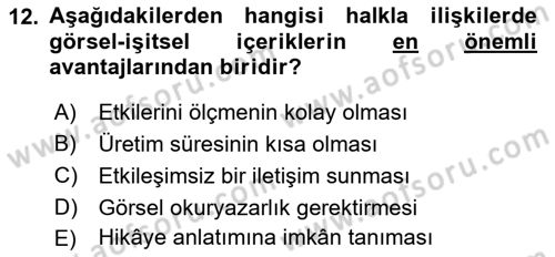 Halkla İlişkiler Uygulama Teknikleri Dersi 2025 - 2026 Yılı (Vize) Ara Sınav Soruları 12. Soru