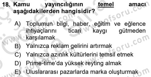 Halkla İlişkiler Uygulama Teknikleri Dersi 2025 - 2026 Yılı (Vize) Ara Sınav Soruları 18. Soru