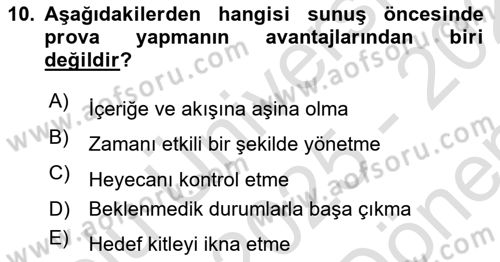 Halkla İlişkiler Uygulama Teknikleri Dersi 2025 - 2026 Yılı (Final) Dönem Sonu Sınav Soruları 10. Soru