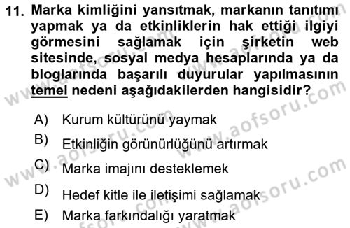 Halkla İlişkiler Uygulama Teknikleri Dersi 2025 - 2026 Yılı (Final) Dönem Sonu Sınav Soruları 11. Soru