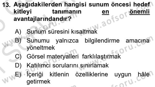 Halkla İlişkiler Uygulama Teknikleri Dersi 2025 - 2026 Yılı (Final) Dönem Sonu Sınav Soruları 13. Soru
