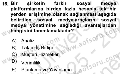Halkla İlişkiler Uygulama Teknikleri Dersi 2025 - 2026 Yılı (Final) Dönem Sonu Sınav Soruları 16. Soru