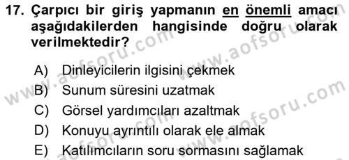 Halkla İlişkiler Uygulama Teknikleri Dersi 2025 - 2026 Yılı (Final) Dönem Sonu Sınav Soruları 17. Soru