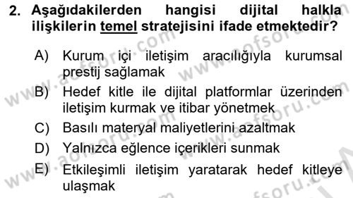 Halkla İlişkiler Uygulama Teknikleri Dersi 2025 - 2026 Yılı (Final) Dönem Sonu Sınav Soruları 2. Soru
